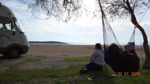 Trying out the hammock at Salidi Beach